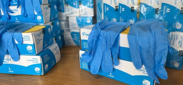 Some of the gloves discovered where Dr Attiya Sheikh and her husband lived